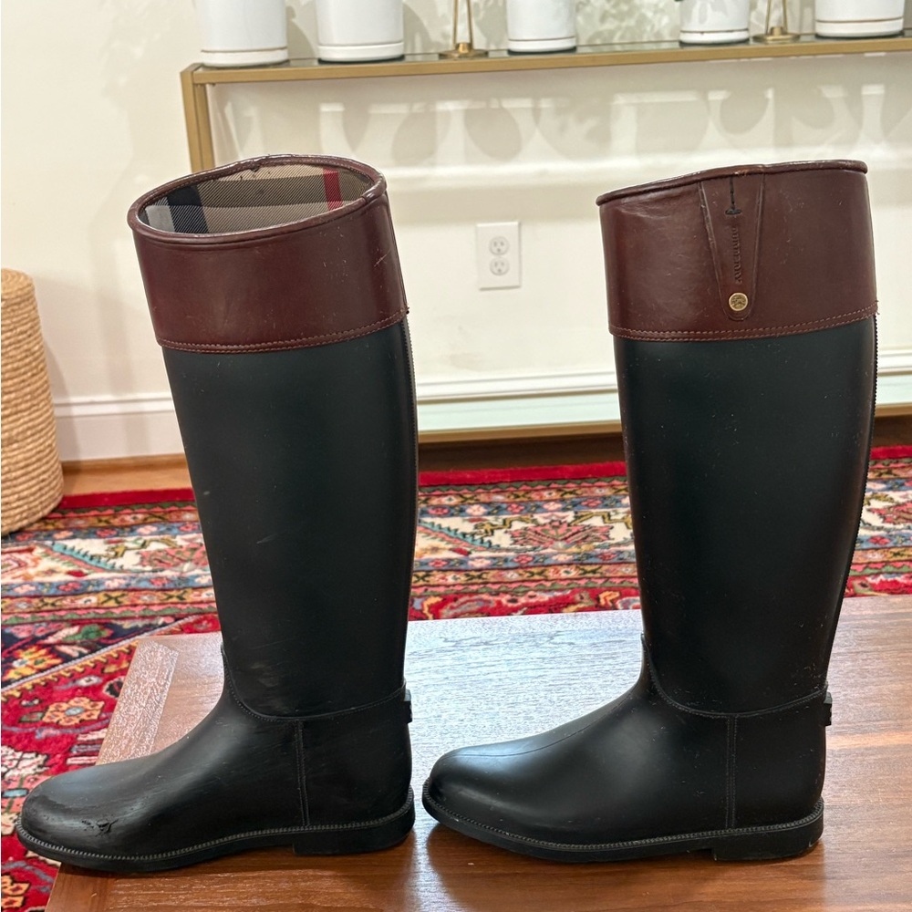 Burberry Black and Brown Rain Boots